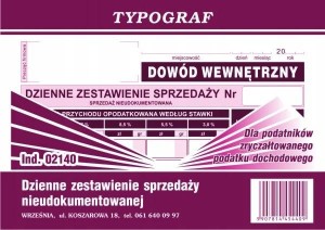 DRUK DZIENNE ZESTAWIENIE SPRZEDAŻY (RYCZAŁT) 02140